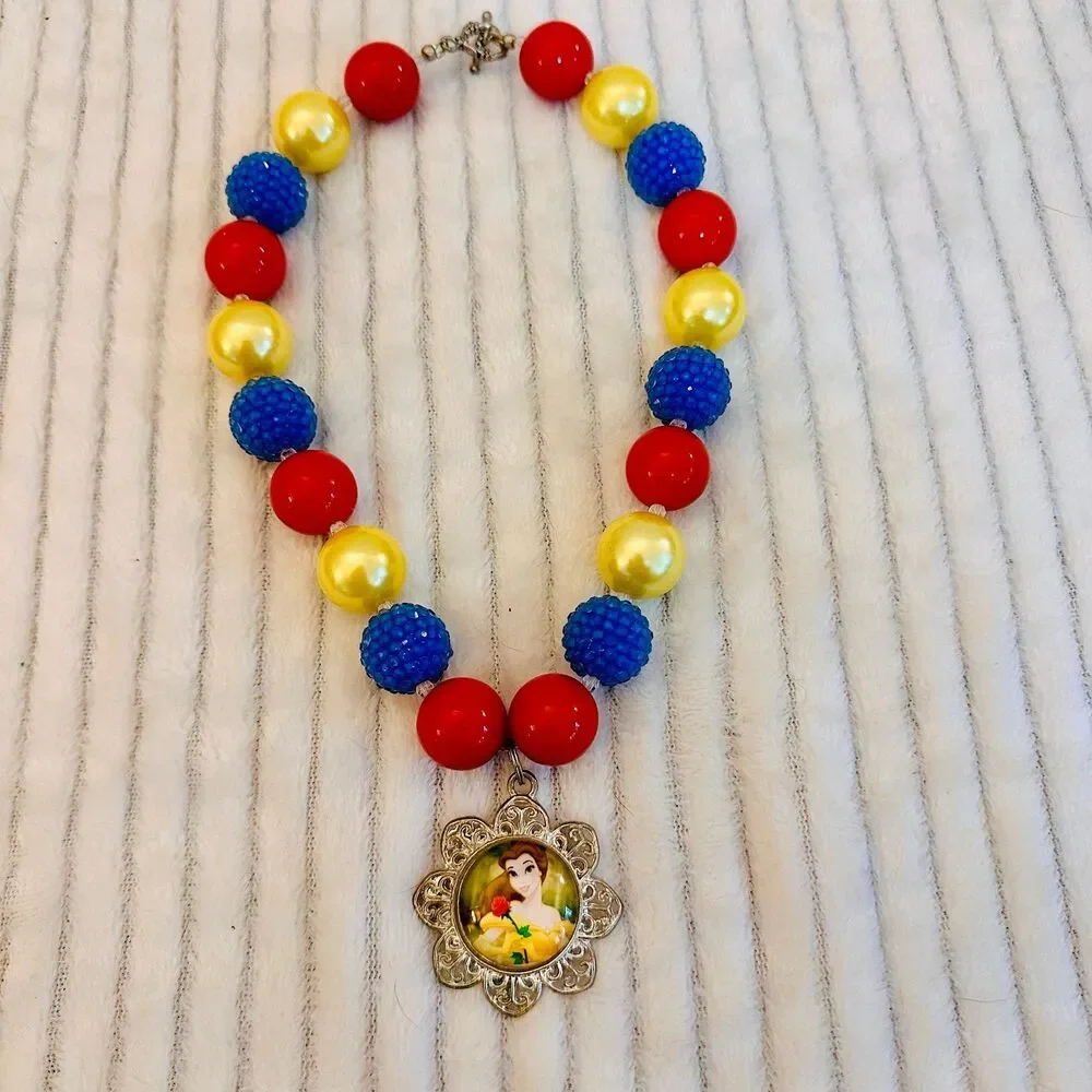 Handmade Princess Snow White Inspired Chunky Bubblegum Bead Necklace